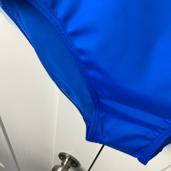 NWT Spanx Size 12 Flirty Skirted Swim Bottom Electric Blue Geo Bikini Suit - Picture 4 of 9